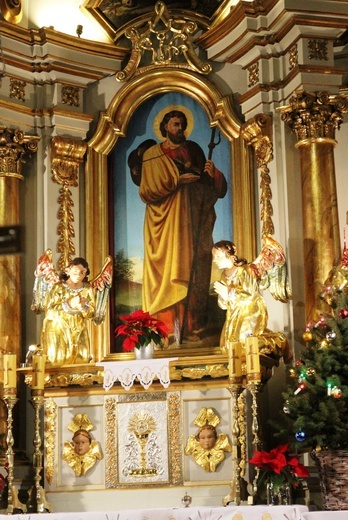 Wizerunek św. Jakuba w ołtarzu głównym kościoła w Rzykach.