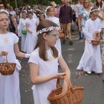 Procesja eucharystyczna z wrocławskiego Kozanowa na Pilczyce z kwietnymi dywanami