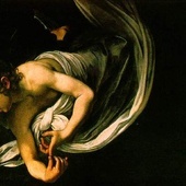 Caravaggio, Natchnienie św. Mateusza - fragment.