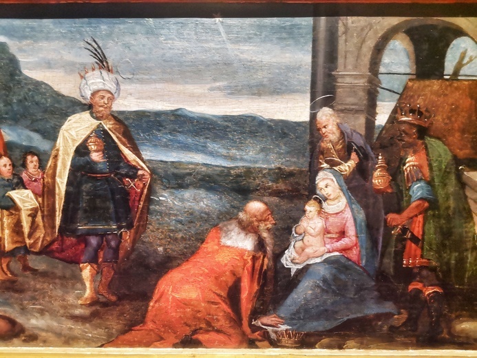 Pokłon Trzech Króli - fragment obrazu w kościele bernardynów w Tarnowie.