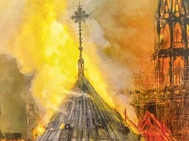 Bohaterką cyklu prac Anety Jaźwińskiej jest paryska katedra Notre Dame, która 15 kwietnia 2019 r. płonęła na oczach całego świata.