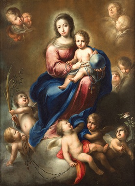 Domingo Martínez Matka Boża Różańcowa olej na płótnie, ok. 1720 Muzeum Sztuk Pięknych, Sewilla