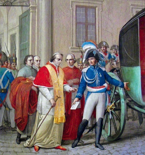 Francuski generał Étienne Radet aresztuje i wywozi Piusa VII z Rzymu w 1809 roku.