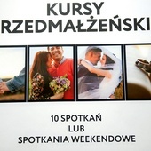 Plakat zachęcający do udziału w kursie przedmałżeńskim.