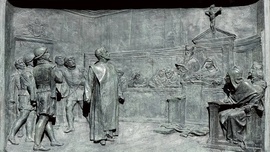 Proces Giordana Bruna – tablica na pomniku filozofa na Campo de’ Fiori w Rzymie.