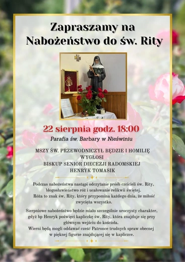 Nabożeństwo ku czci św. Rity w Nieświniu