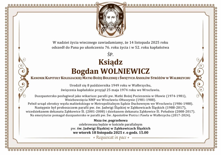 Zmarł ks. Bogdan Wolniewicz