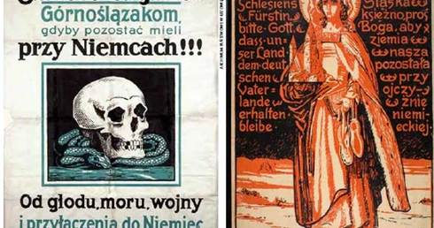Plakaty, z reguły dwujęzyczne, były ważną częścią kampanii plebiscytowej. Po prawej plakat niemiecki, po lewej polski