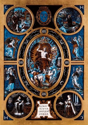 Leonard Limousin, "Zmartwychwstanie", emalia na blasze, 1553, Luwr, Paryż