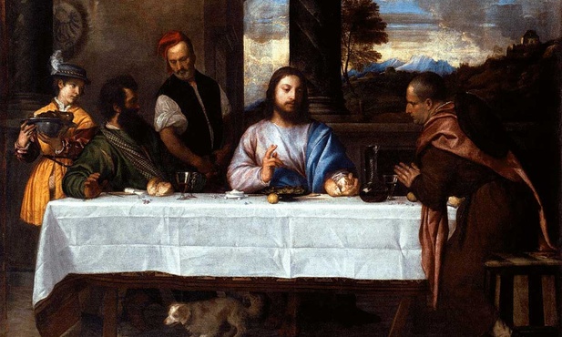 Tycjan (Tiziano Vecellio), "Wieczerza w Emaus", olej na płótnie, ok. 1530, Luwr, Paryż 