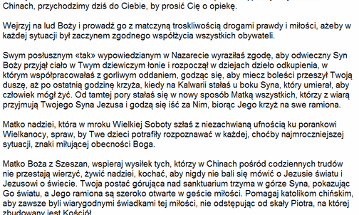 Modlitwa do Matki Bożej z Szeszan