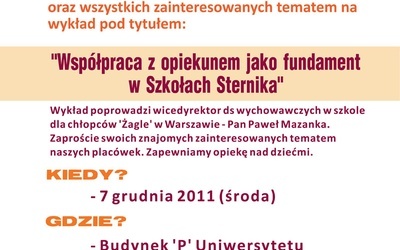 Wykład pt: "Współpraca z opiekunem jako fundament w szkołach Sternika" - 7 grudnia