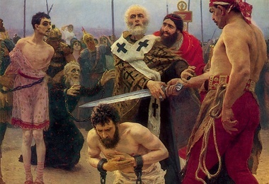 Ilia Riepin (1844–1930) „Święty Mikołaj ratuje od śmierci trzech niewinnych”,  1913 Rosyjskie Muzeum  Narodowe w Sankt-Petersburgu