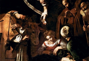 Caravaggio (1571–1610), „Boże Narodzenie ze świętymi Franciszkiem i Wawrzyńcem” (1609)