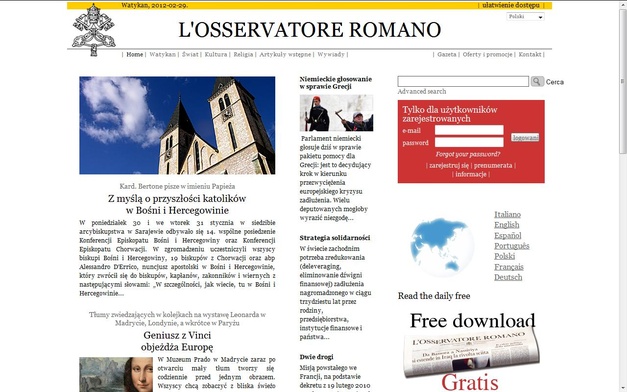 „L'Osservatore Romano” po polsku w internecie