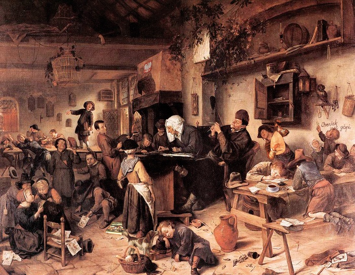 Jan Steen (1626 - 1679), „Wiejska szkoła” – ok. 1670, olej na płótnie, National Gallery of Scotland, Edynburg