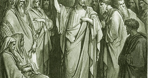 Gustave Doré, (1832-1883), Jezus naucza w synagodze