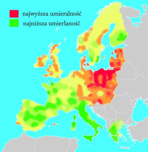 Mapa umieralności na raka szyjki macicy w Europie