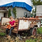  Kinia Braun próbuje się bawić na podwórku –   po przejściu trąby,  bardzo tu smutno...