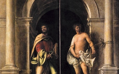 Sebastiano Luciani, zwany del Piombo „Św. Bartłomiej i św. Sebastian” olej na płótnie, ok. 1509 Galeria Akademii, Wenecja