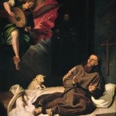 Francisco Ribalta „Św. Franciszek pocieszany przez  muzykującego anioła” olej na płótnie, ok. 1620 Muzeum Prado, Madryt