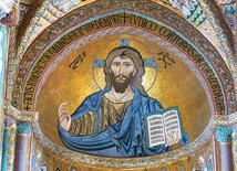 „Pantokrator”, mozaika, 1145–1160 Katedra Zbawiciela i Przemienienia Pańskiego, Cefalù (Sycylia)