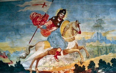 Św. Jakub na koniu i ze sztandarem w ręce jest unikatową kompozycją w Polsce, wzorowaną na tradycji hiszpańskiej
