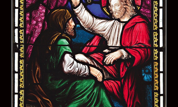 Rozmowa Jezusa z Nikodemem – witraż z kościoła St. Denys w Yorku