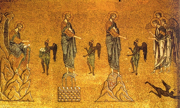 „Kuszenie Chrystusa”,  mozaika, XII w.,  bazylika San Marco, Wenecja