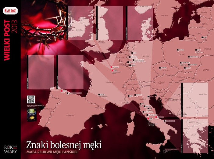 Mapa relikwii męki Pańskiej, czyli przedmiotów z Drogi Krzyżowej Pana Jezusa