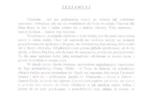 Poruszający testament ks. Damiana