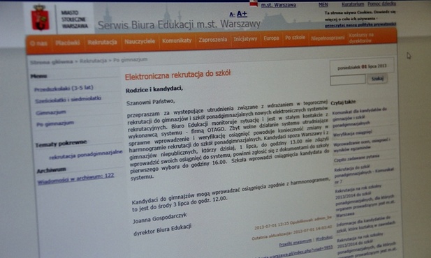 Komunikaty na stronie Biura Edukacji nie uspokoiły gimnazjalistów i ich rodziców