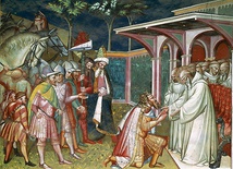 Spinello Aretino „Św. Benedykt i król Totila” fresk, 1387 Kościół San Miniato al Monte, Florencja 