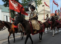 Oddziały polskiego rycerstwa w drodze na Mszę św. do pułtuskiej kolegiaty 