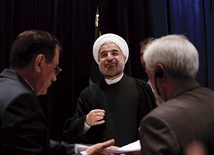 Prezydent Iranu Hassan Rowhani po konferencji prasowej w siedzibie ONZ w Nowym Jorku