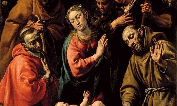 Tanzio da Varallo „Pokłon pasterzy ze św. Franciszkiem  i św. Karolem Boromeuszem”  olej na płótnie, ok. 1626 Muzeum Sztuki, Los Angeles