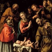 Tanzio da Varallo „Pokłon pasterzy ze św. Franciszkiem  i św. Karolem Boromeuszem”  olej na płótnie, ok. 1626 Muzeum Sztuki, Los Angeles
