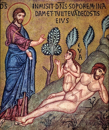 Stworzenie Ewy z żebra Adama. Na zdjęciu: Mozaika z Palermo 
