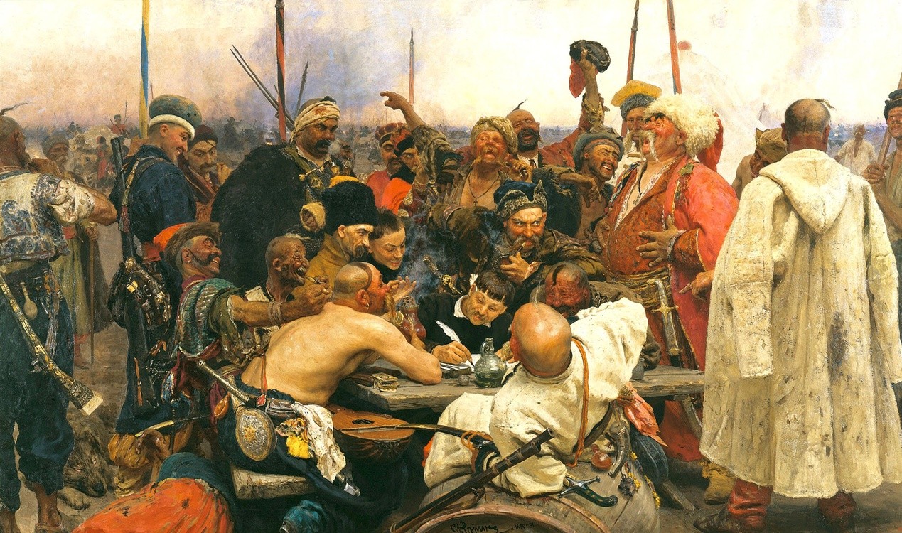 Ilja Repin (1844-1930) Kozacy zaporoscy piszą list do sułtana tureckiego (1880-1891) Muzeum Rosyjskie w Sankt Petersburgu