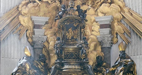 W ołtarzu prezbiterium bazyliki św. Piotra znajduje się rzeźba katedry św. Piotra. To symbol  władzy nauczania jego następców 