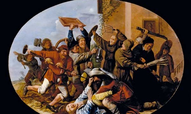 Jan Miense Molenaer „Bitwa między postem a karnawałem” olej na desce, 1633–1634 Muzeum Sztuki, Indianapolis