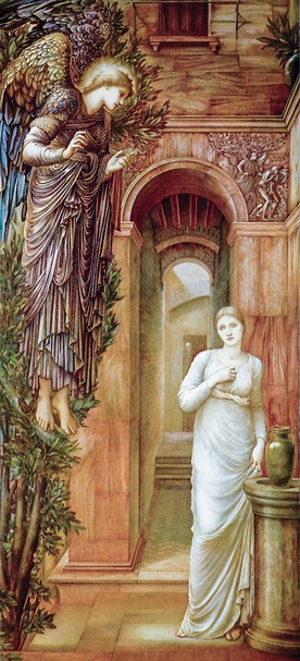 Edward Burne-Jones „Zwiastowanie”,  olej na płótnie, 1876–1879 Galeria Lady Lever,  Port Sunlight koło Liverpool