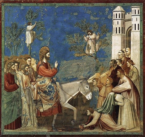 Giotto di Bondone „Wjazd Chrystusa do Jerozolimy”,  fresk, ok. 1303–1305, kaplica Scrovegnich, Padwa