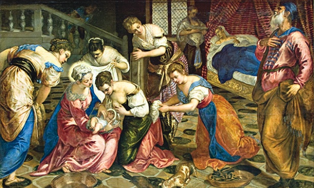 Jacopo Comin, zwany Tintoretto „Narodziny św. Jana Chrzciciela”  olej na płótnie, ok. 1554 Ermitaż, Sankt Petersburg