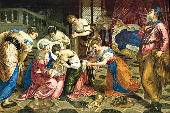 Jacopo Comin, zwany Tintoretto „Narodziny św. Jana Chrzciciela”  olej na płótnie, ok. 1554 Ermitaż, Sankt Petersburg