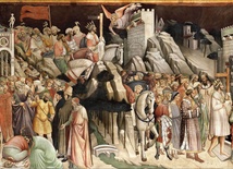 Agnolo Gaddi „Wjazd cesarza Herakliusza do Jerozolimy”  fresk, 1385–1387 bazylika Santa Croce, Florencja