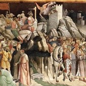 Agnolo Gaddi „Wjazd cesarza Herakliusza do Jerozolimy”  fresk, 1385–1387 bazylika Santa Croce, Florencja