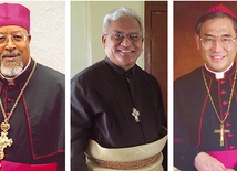Od lewej: Abp Berhaneyesus Demerew Souraphiel, arcybiskup Addis Abeby (Etiopia), bp Soane Patita Paini Mafi, biskup diecezji Tonga, (Wyspy Tonga), abp Francis Xavier Kriengsak Kovithavanij, arcybiskup Bangkoku (Tajlandia)