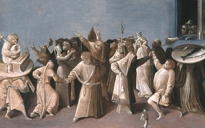 Naśladowca Hieronima Boscha „Wojna postu z karnawałem”,  en grisaille, 1555–1600, Muzeum Północnej Brabancji, Hertogenbosch