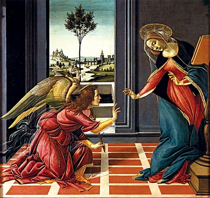 Alessandro di Mariano Filipepi, zwany Sandro Botticelli „Zwiastowanie z Cestello”  tempera na desce, 1489–1490  Galeria Uffizi, Florencja